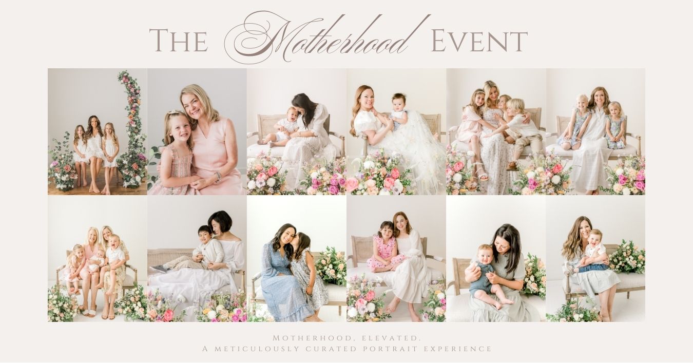 Luxury motherhood mini session setup with floral installation in Friendswood and Memorial Houston Texas studio
